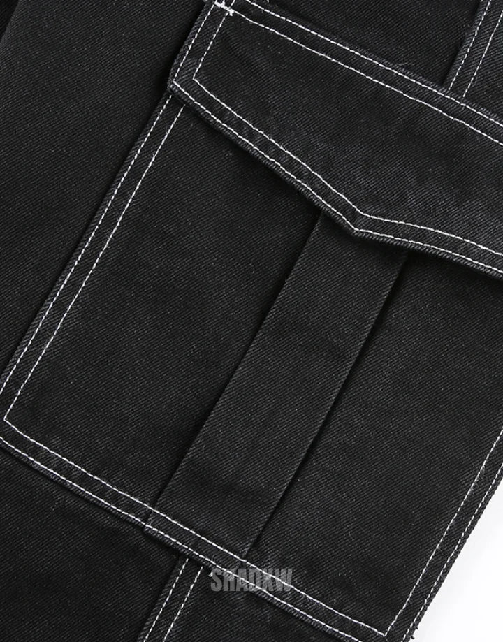 Black Baggy Pants with White Stitching