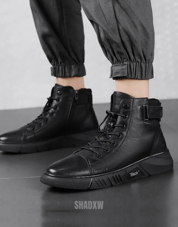 Black Leather High Top Sneakers