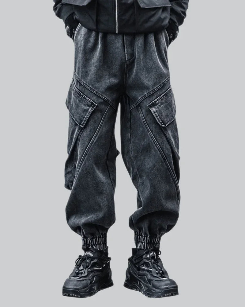 Black Denim Cargo Pants