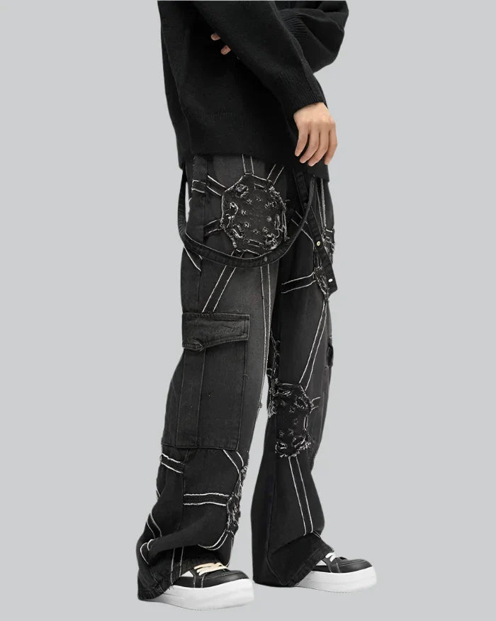 Embroidered Jeans Mens Y2K