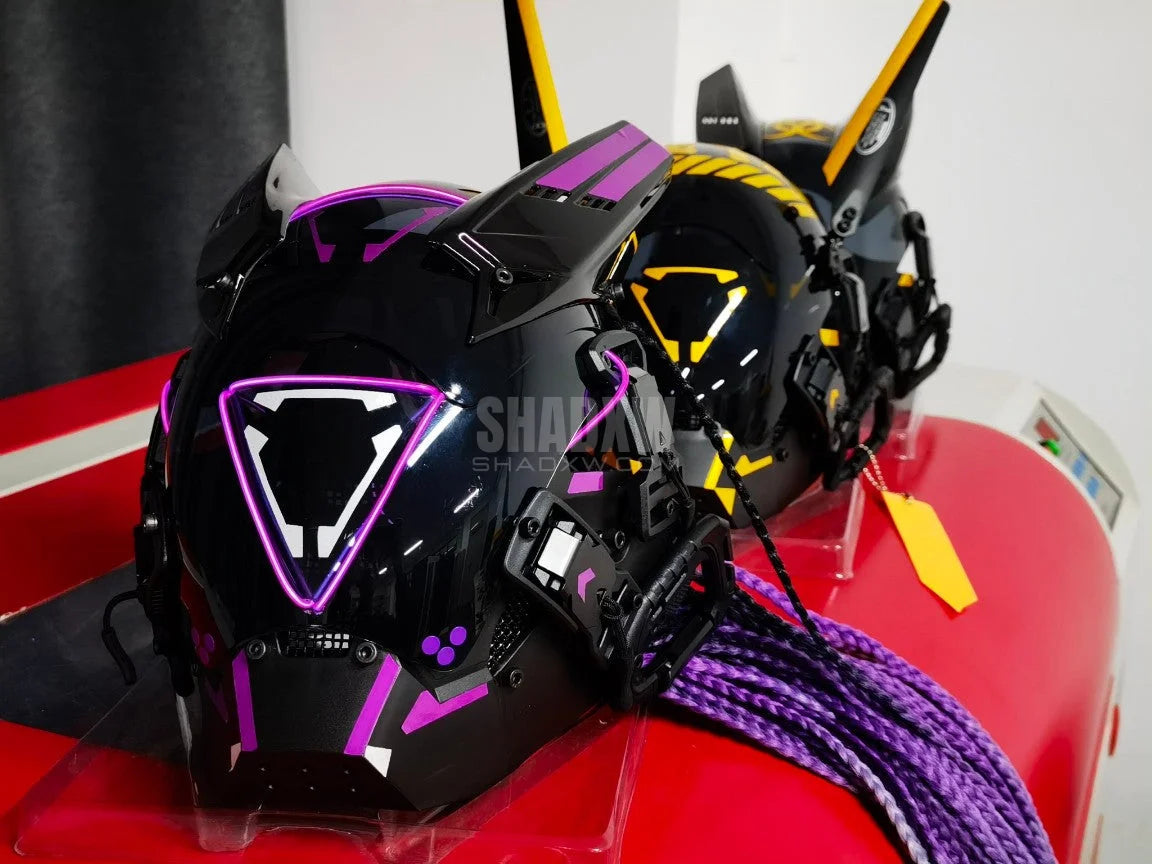 Purple Cyberpunk Helmet with Dread