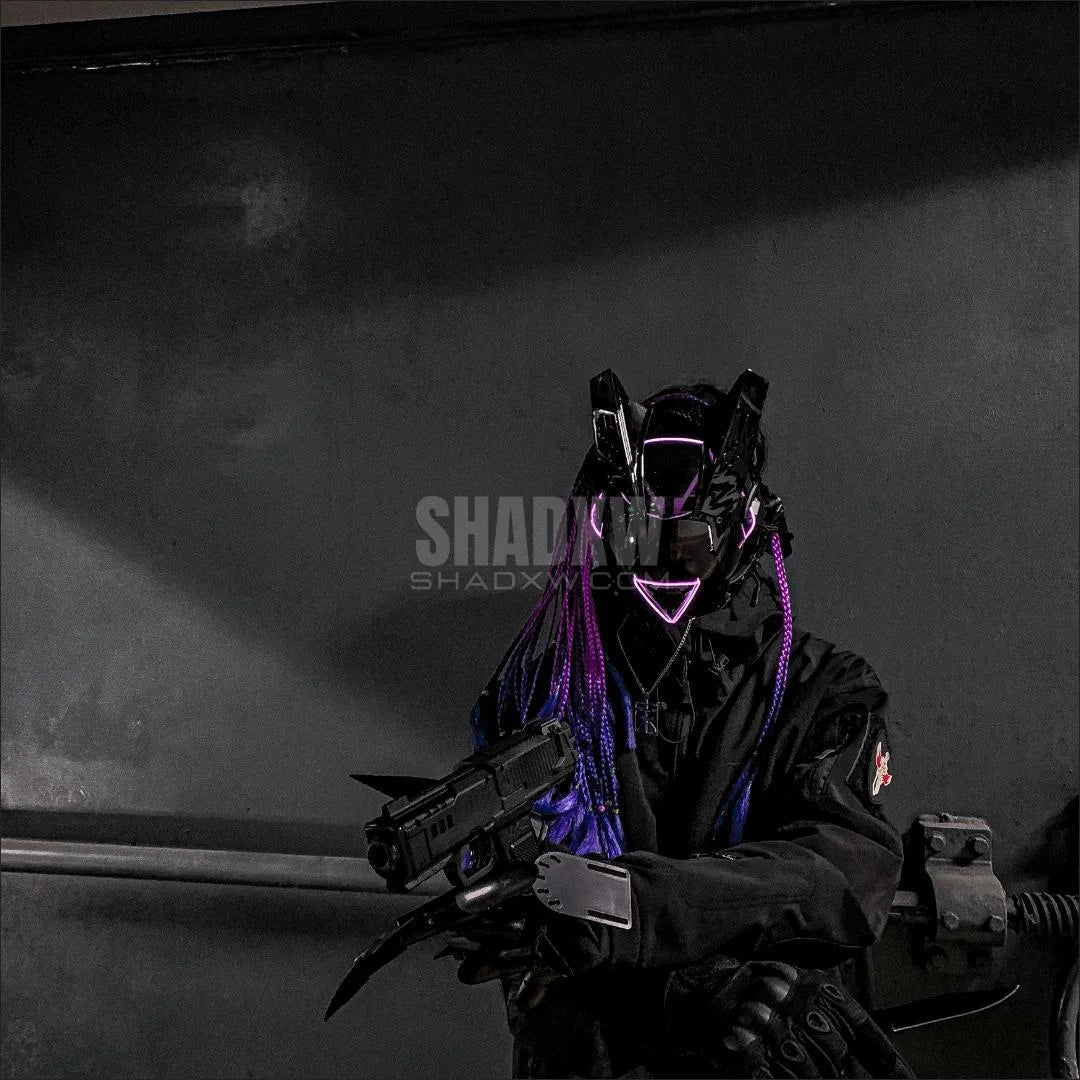 Purple Cyberpunk Helmet with Dread