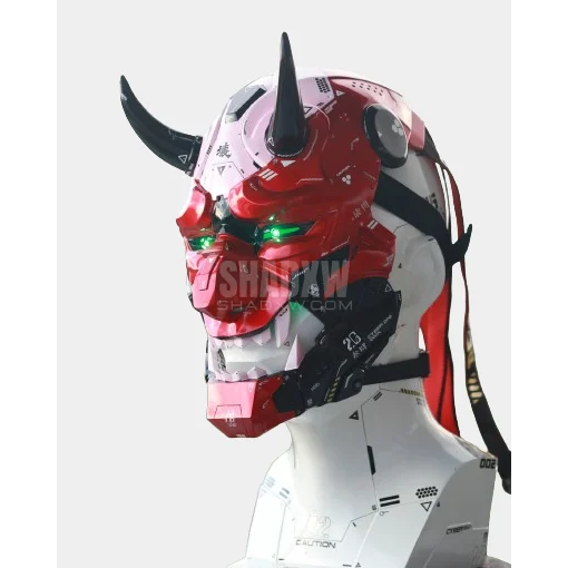 Red Cyberpunk Oni Mask