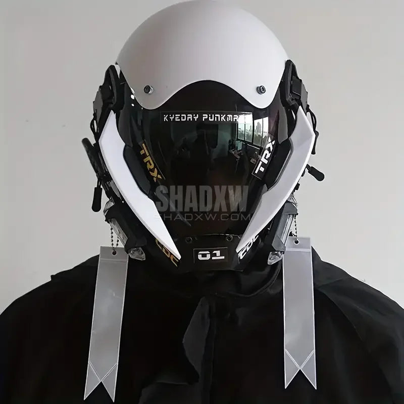 White Cyberpunk Helmet LED