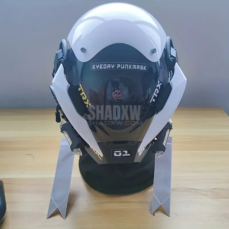 White Cyberpunk Helmet LED