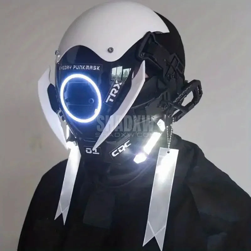 White Cyberpunk Helmet LED